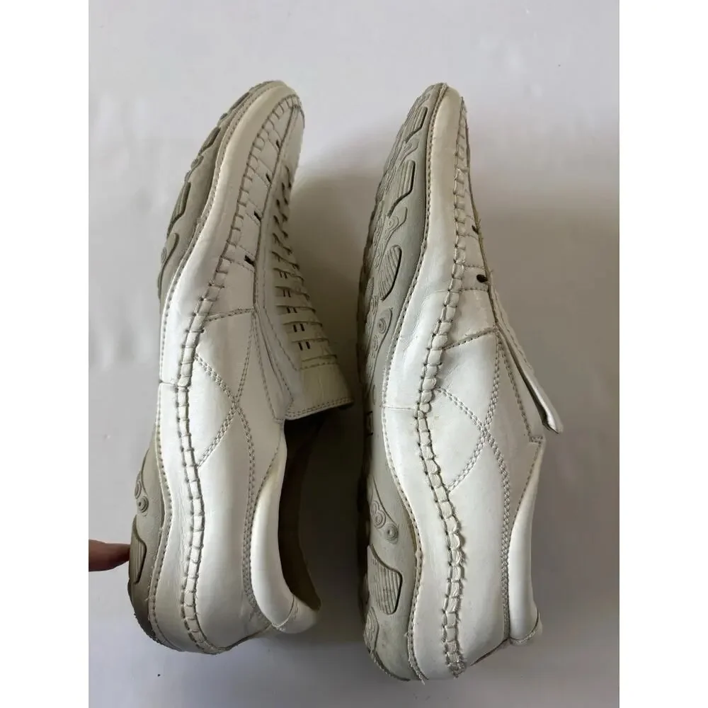 GBX Mens 11.5 Casual Slip On Loafers Shoes White Leather Woven